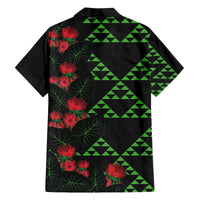 Hawaiian Green Kakau Art Tattoo-Ohia Lehua and Taro Leaves Family Matching Off The Shoulder Long Sleeve Dress and Hawaiian Shirt