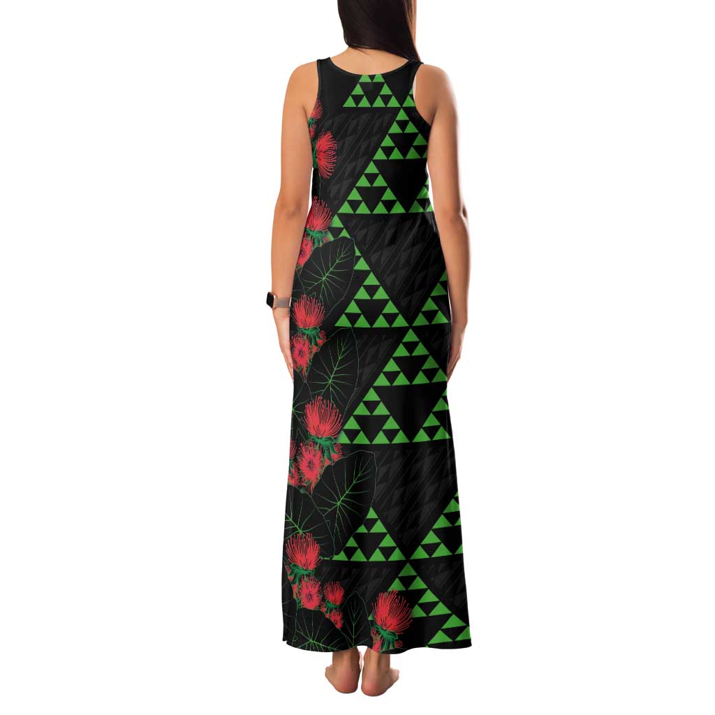 Hawaiian Green Kakau Art Tattoo-Ohia Lehua and Taro Leaves Family Matching Tank Maxi Dress and Hawaiian Shirt