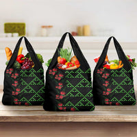 Hawaiian Green Kakau Art Tattoo-Ohia Lehua and Taro Leaves Grocery Bag LT03 3-pack One Size Black-Green - Polynesian Pride