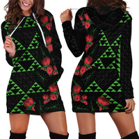 Hawaiian Green Kakau Art Tattoo-Ohia Lehua and Taro Leaves Hoodie Dress