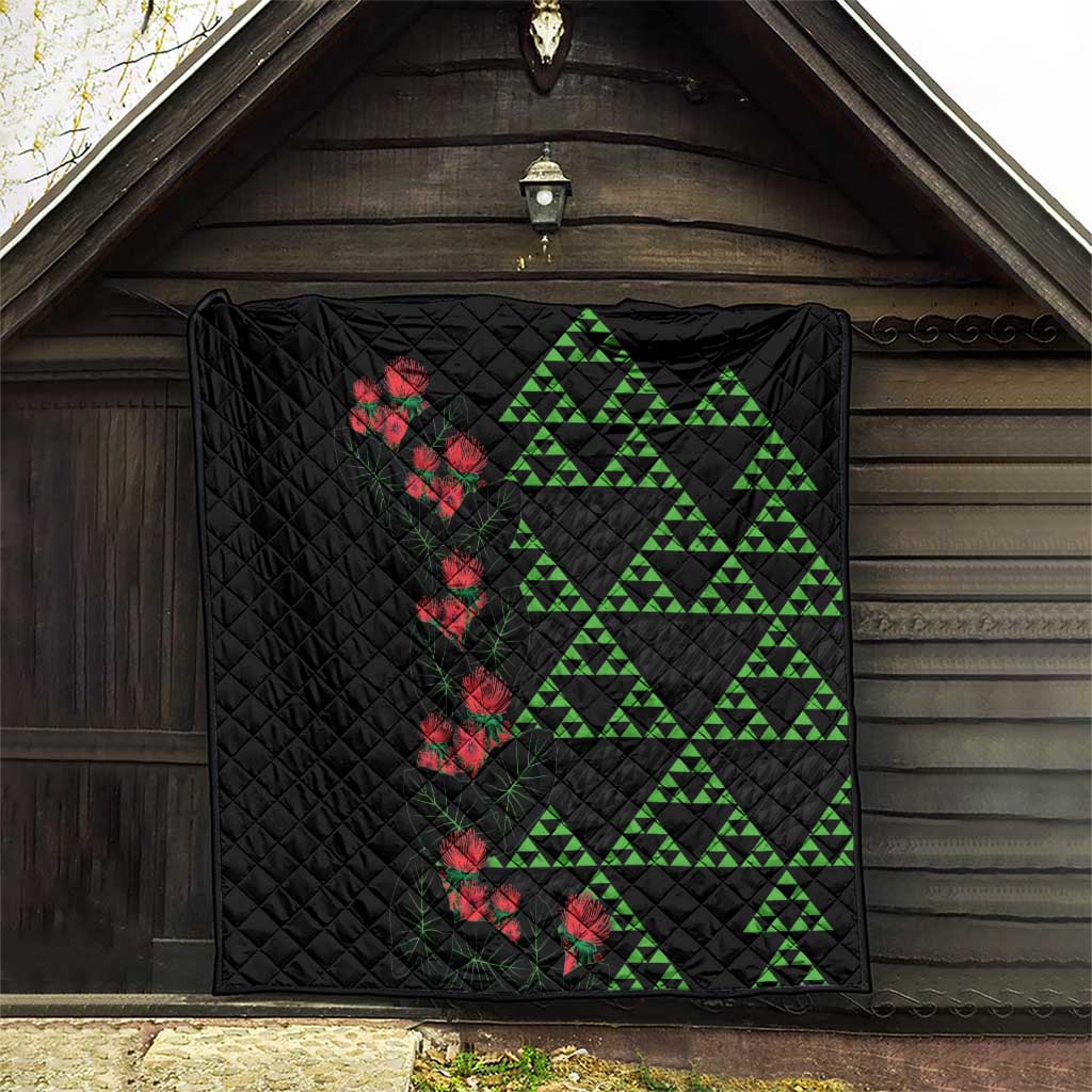 Hawaiian Green Kakau Art Tattoo-Ohia Lehua and Taro Leaves Quilt