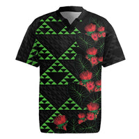 Hawaiian Green Kakau Art Tattoo-Ohia Lehua and Taro Leaves Rugby Jersey LT03 Black-Green - Polynesian Pride