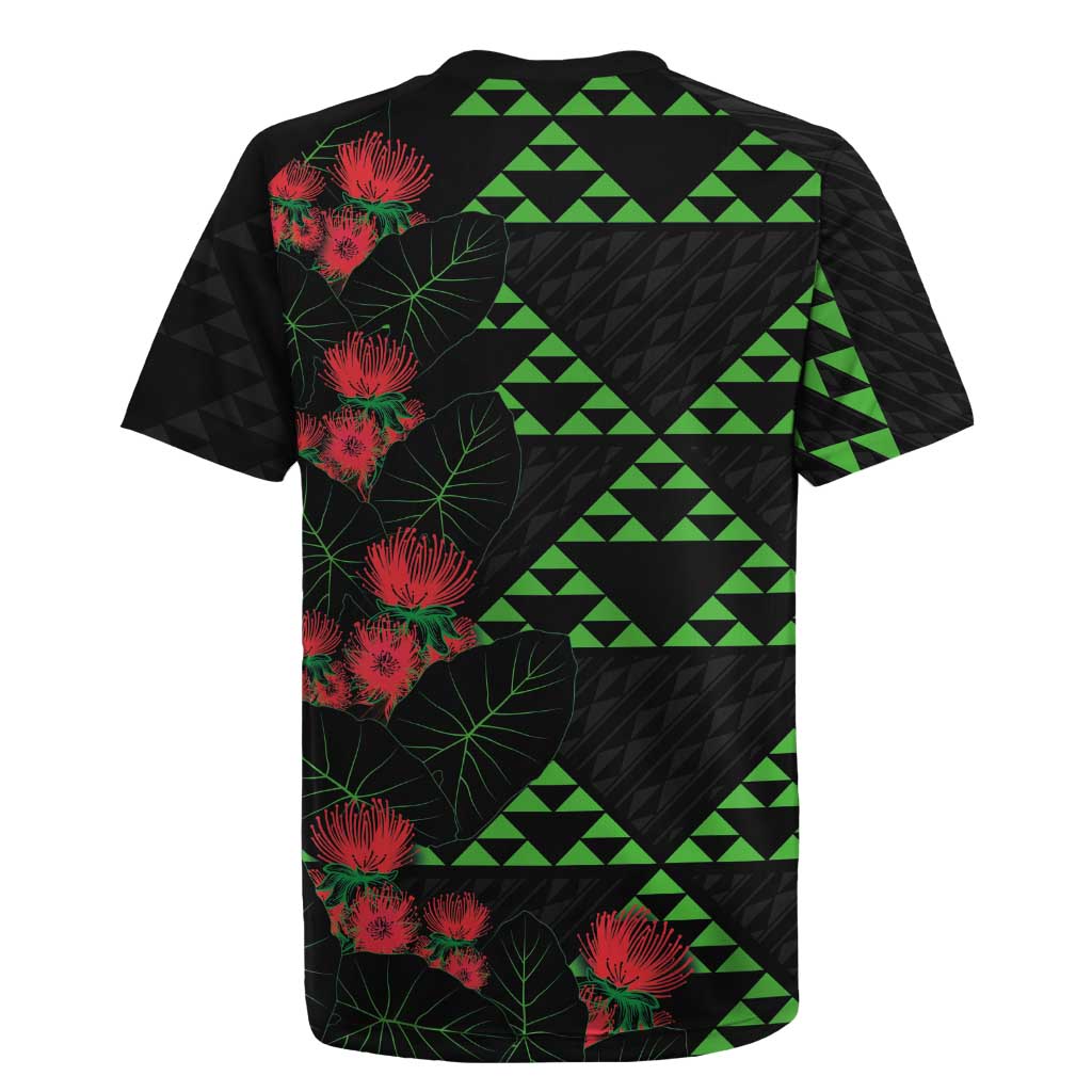 Hawaiian Green Kakau Art Tattoo-Ohia Lehua and Taro Leaves Rugby Jersey LT03 - Polynesian Pride