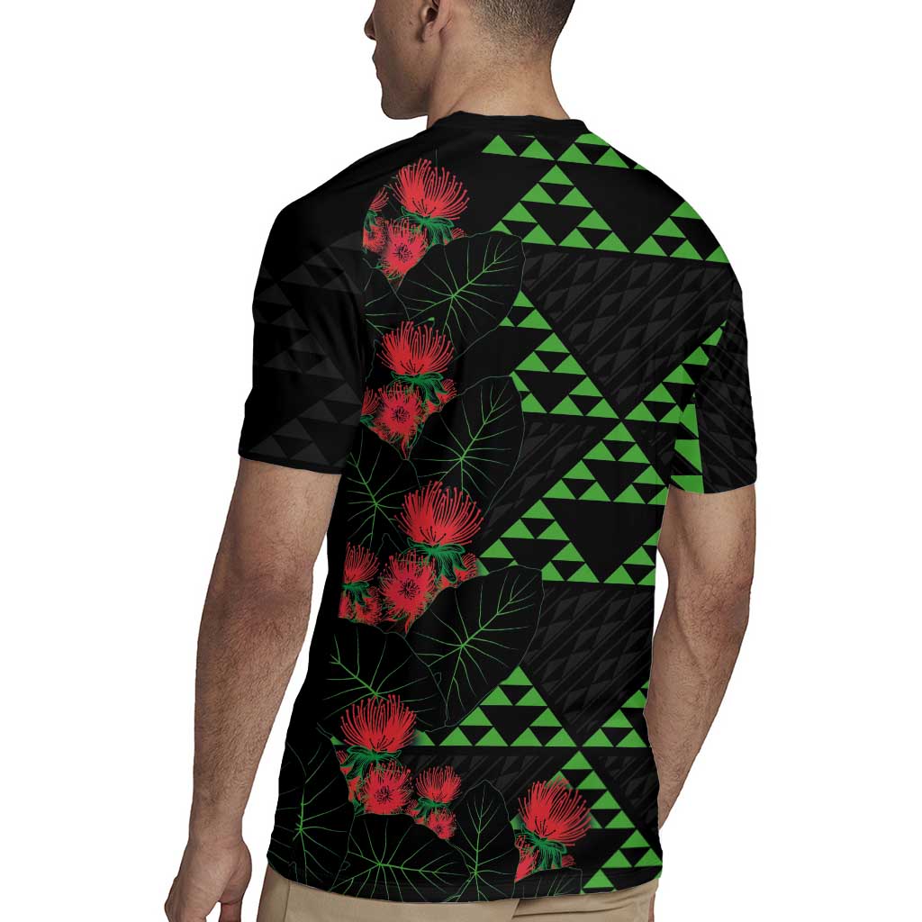 Hawaiian Green Kakau Art Tattoo-Ohia Lehua and Taro Leaves Rugby Jersey LT03 - Polynesian Pride