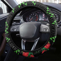 Hawaiian Green Kakau Art Tattoo-Ohia Lehua and Taro Leaves Steering Wheel Cover