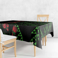 Hawaiian Green Kakau Art Tattoo-Ohia Lehua and Taro Leaves Tablecloth