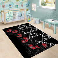 Hawaiian White Kakau Art Tattoo-Ohia Lehua and Taro Leaves Area Rug