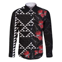 Hawaiian White Kakau Art Tattoo-Ohia Lehua and Taro Leaves Family Matching Tank Maxi Dress and Hawaiian Shirt