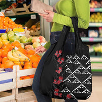 Hawaiian White Kakau Art Tattoo-Ohia Lehua and Taro Leaves Grocery Bag LT03 - Polynesian Pride