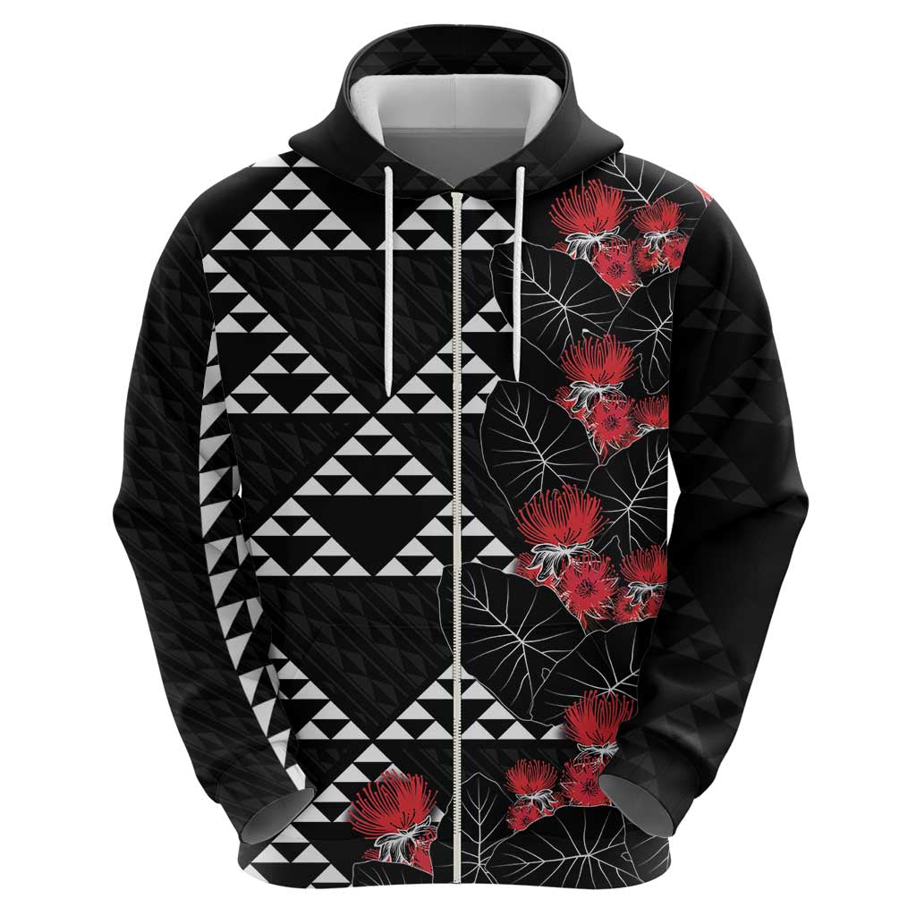 Hawaiian White Kakau Art Tattoo-Ohia Lehua and Taro Leaves Hoodie