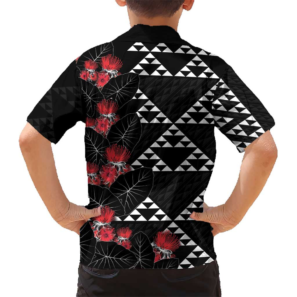 Hawaiian White Kakau Art Tattoo-Ohia Lehua and Taro Leaves Kid Hawaiian Shirt