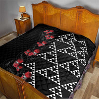 Hawaiian White Kakau Art Tattoo-Ohia Lehua and Taro Leaves Quilt