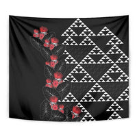 Hawaiian White Kakau Art Tattoo-Ohia Lehua and Taro Leaves Tapestry