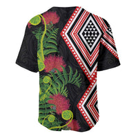 Aotearoa Tukutuku Motif Baseball Jersey Pohutukawa and Fern Leaves LT03 - Polynesian Pride