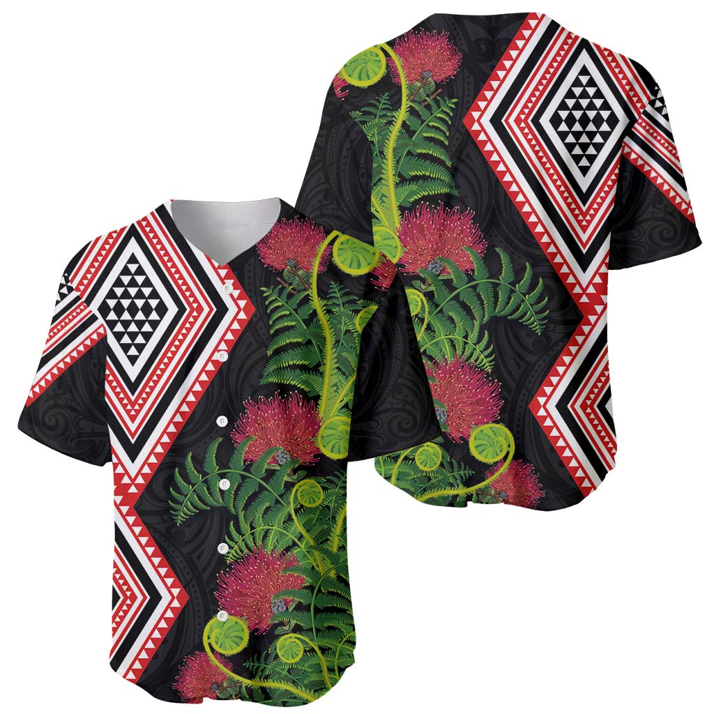 Aotearoa Tukutuku Motif Baseball Jersey Pohutukawa and Fern Leaves LT03 - Polynesian Pride