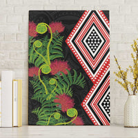 Aotearoa Tukutuku Motif Canvas Wall Art Pohutukawa and Fern Leaves LT03 Without Frame Black - Polynesian Pride