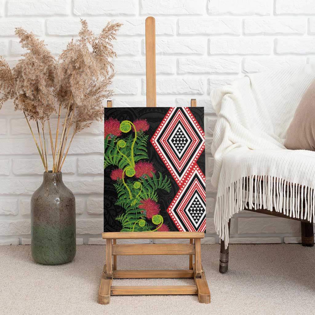Aotearoa Tukutuku Motif Canvas Wall Art Pohutukawa and Fern Leaves LT03 - Polynesian Pride