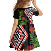 Aotearoa Tukutuku Motif Family Matching Short Sleeve Bodycon Dress and Hawaiian Shirt Pohutukawa and Fern Leaves LT03 - Polynesian Pride