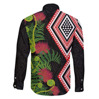 Aotearoa Tukutuku Motif Family Matching Summer Maxi Dress and Hawaiian Shirt Pohutukawa and Fern Leaves LT03 - Polynesian Pride