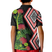 Aotearoa Tukutuku Motif Kid Polo Shirt Pohutukawa and Fern Leaves LT03 - Polynesian Pride