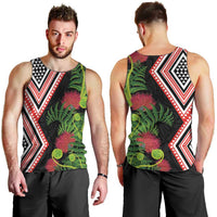 Aotearoa Tukutuku Motif Men Tank Top Pohutukawa and Fern Leaves