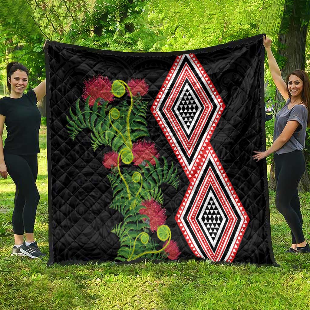 Aotearoa Tukutuku Motif Quilt Pohutukawa and Fern Leaves LT03 - Polynesian Pride