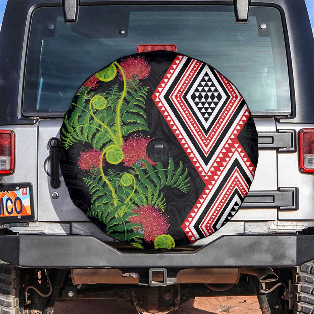 Aotearoa Tukutuku Motif Spare Tire Cover Pohutukawa and Fern Leaves