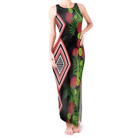 Aotearoa Tukutuku Motif Tank Maxi Dress Pohutukawa and Fern Leaves