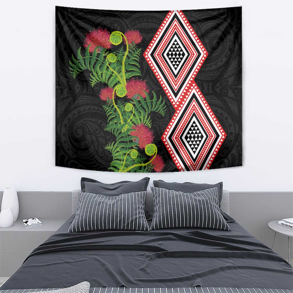 Aotearoa Tukutuku Motif Tapestry Pohutukawa and Fern Leaves
