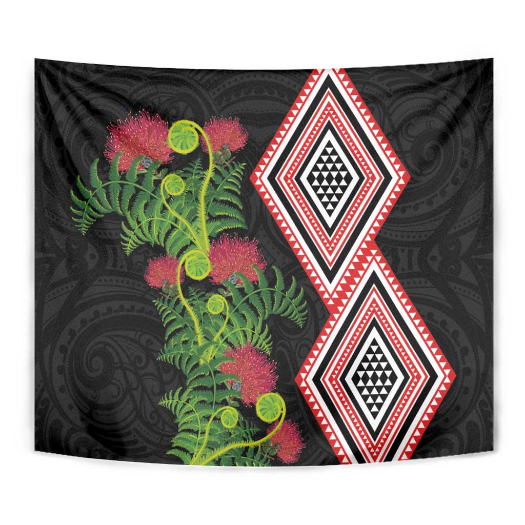 Aotearoa Tukutuku Motif Tapestry Pohutukawa and Fern Leaves