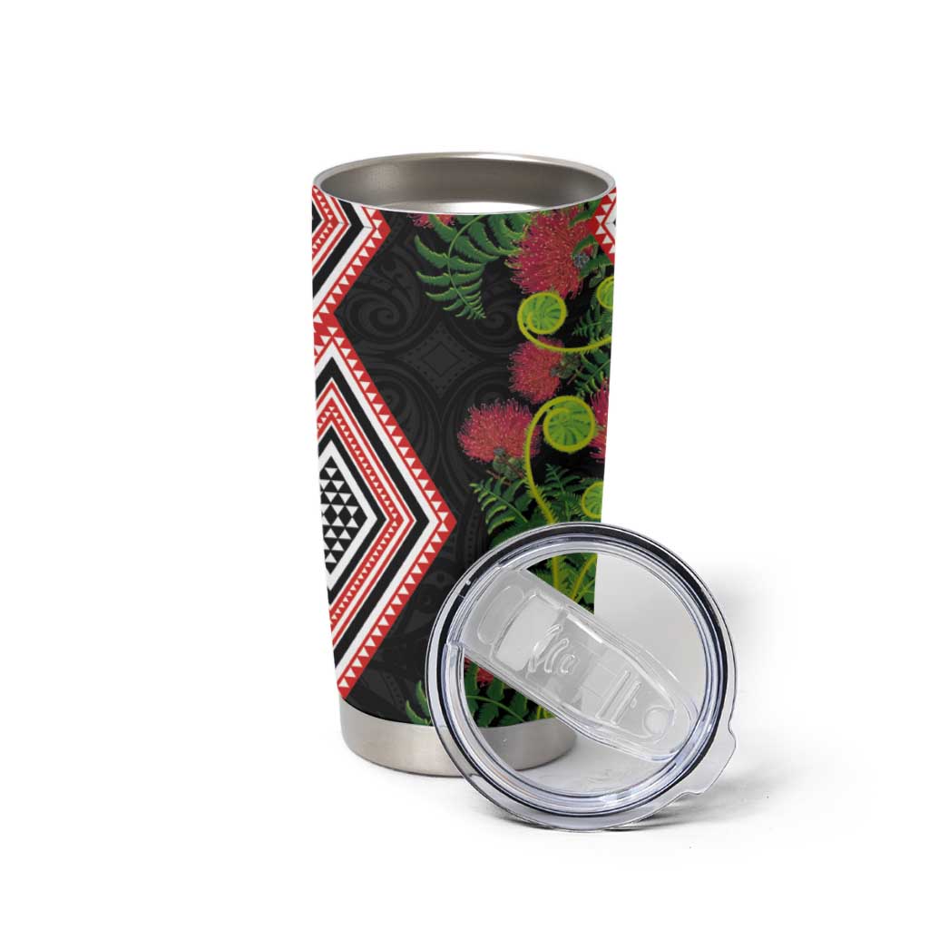 Aotearoa Tukutuku Motif Tumbler Cup Pohutukawa and Fern Leaves LT03 - Polynesian Pride