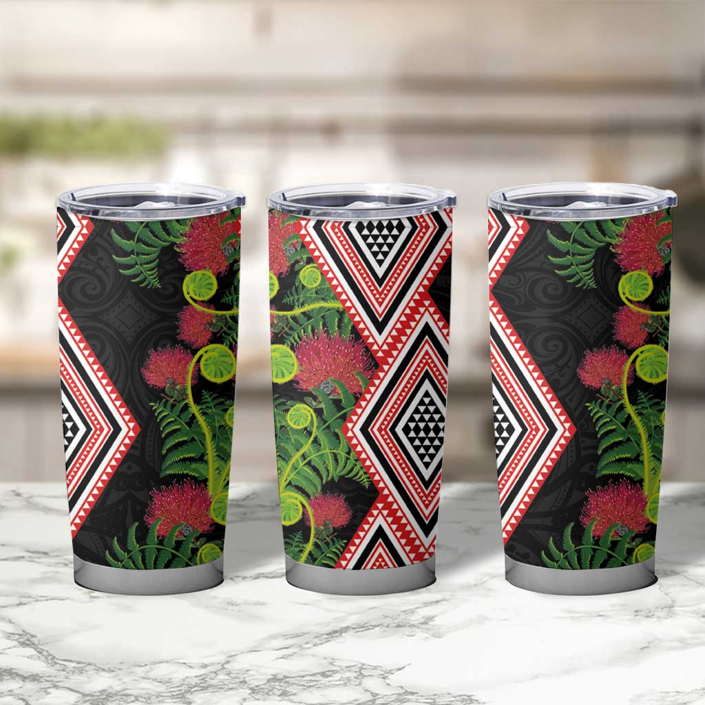 Aotearoa Tukutuku Motif Tumbler Cup Pohutukawa and Fern Leaves LT03 - Polynesian Pride