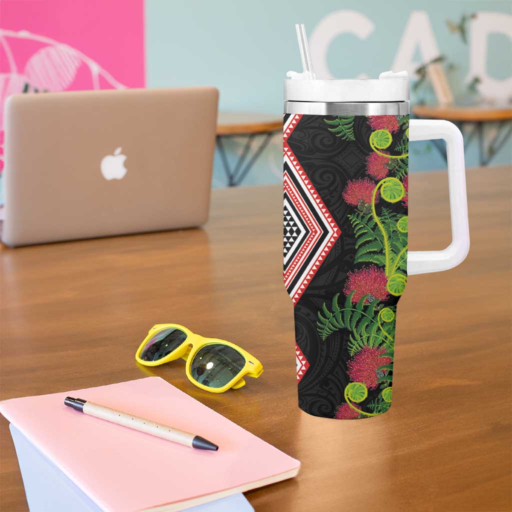 Aotearoa Tukutuku Motif Tumbler With Handle Pohutukawa and Fern Leaves LT03 - Polynesian Pride