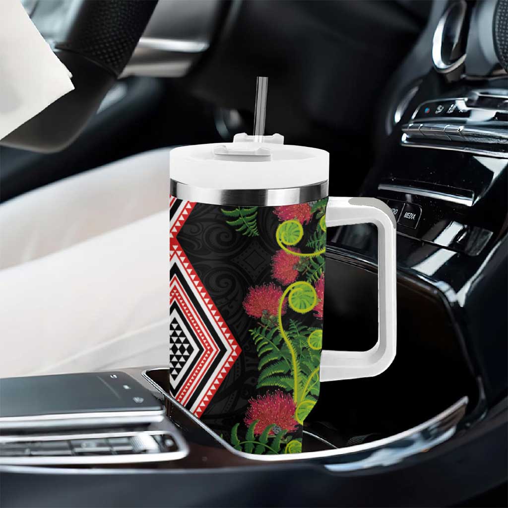 Aotearoa Tukutuku Motif Tumbler With Handle Pohutukawa and Fern Leaves LT03 - Polynesian Pride