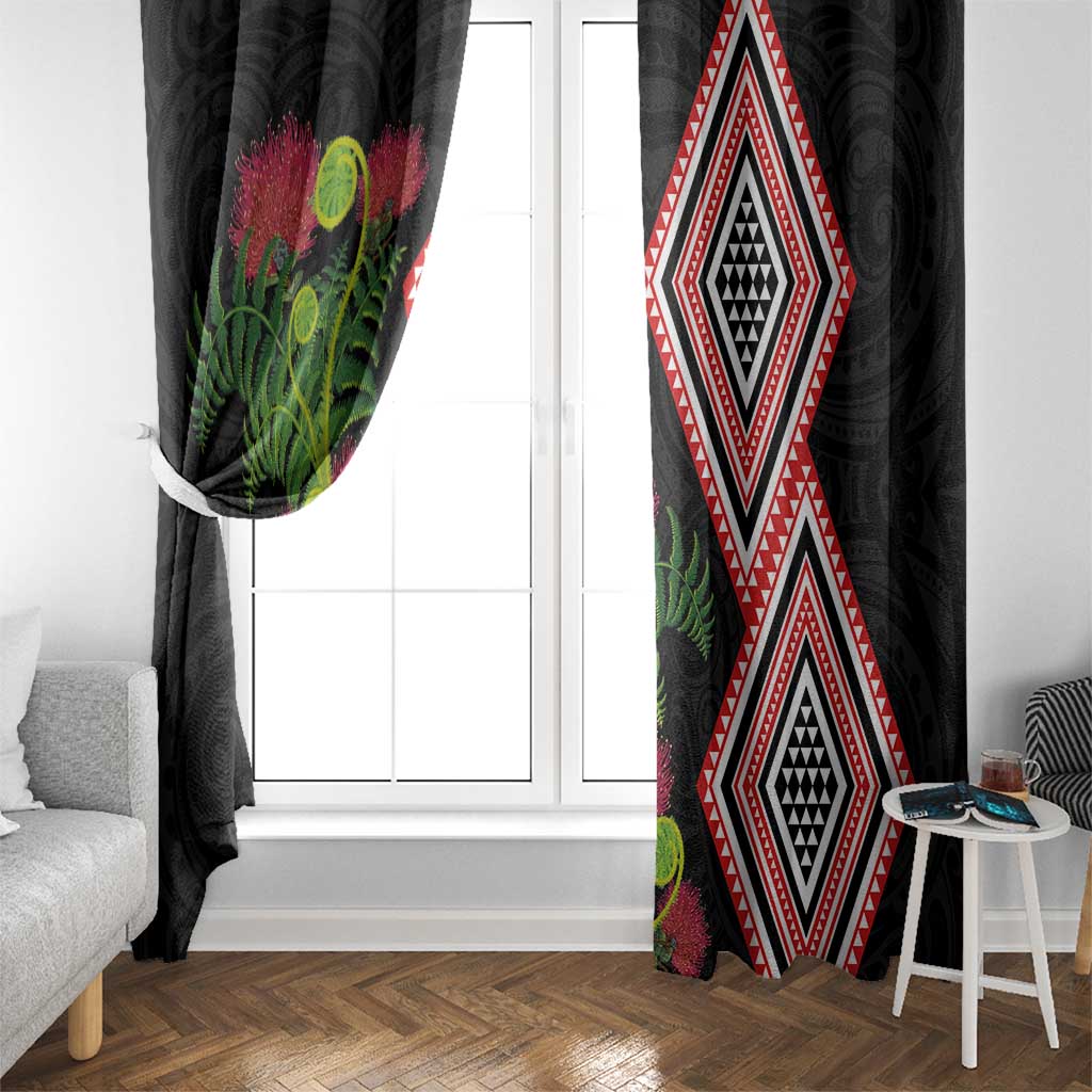 Aotearoa Tukutuku Motif Window Curtain Pohutukawa and Fern Leaves