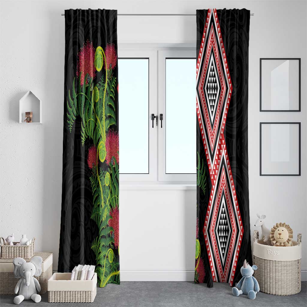 Aotearoa Tukutuku Motif Window Curtain Pohutukawa and Fern Leaves
