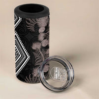 Aotearoa Tukutuku Motif 4 in 1 Can Cooler Tumbler Pohutukawa and Fern Leaves Grayscale Color LT03 - Polynesian Pride