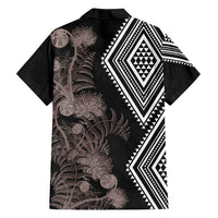Aotearoa Tukutuku Motif Family Matching Off Shoulder Maxi Dress and Hawaiian Shirt Pohutukawa and Fern Leaves Grayscale Color LT03 - Polynesian Pride