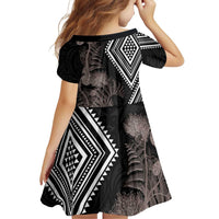Aotearoa Tukutuku Motif Family Matching Puletasi and Hawaiian Shirt Pohutukawa and Fern Leaves Grayscale Color LT03 - Polynesian Pride