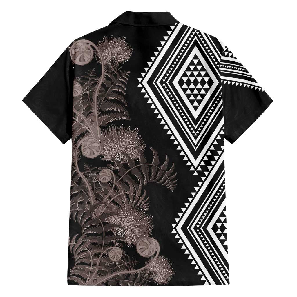 Aotearoa Tukutuku Motif Family Matching Puletasi and Hawaiian Shirt Pohutukawa and Fern Leaves Grayscale Color LT03 - Polynesian Pride