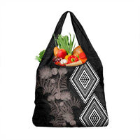 Aotearoa Tukutuku Motif Grocery Bag Pohutukawa and Fern Leaves Grayscale Color LT03 1-pack One Size Black - Polynesian Pride