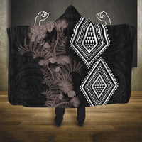 Aotearoa Tukutuku Motif Hooded Blanket Pohutukawa and Fern Leaves Grayscale Color