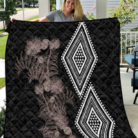 Aotearoa Tukutuku Motif Quilt Pohutukawa and Fern Leaves Grayscale Color LT03 Black - Polynesian Pride