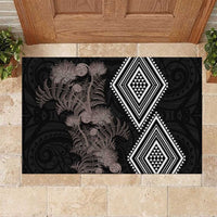 Aotearoa Tukutuku Motif Rubber Doormat Pohutukawa and Fern Leaves Grayscale Color LT03 Black - Polynesian Pride