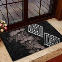 Aotearoa Tukutuku Motif Rubber Doormat Pohutukawa and Fern Leaves Grayscale Color LT03 - Polynesian Pride