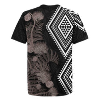 Aotearoa Tukutuku Motif Rugby Jersey Pohutukawa and Fern Leaves Grayscale Color LT03 - Polynesian Pride