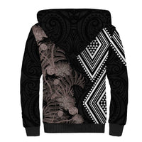 Aotearoa Tukutuku Motif Sherpa Hoodie Pohutukawa and Fern Leaves Grayscale Color