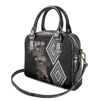 Aotearoa Tukutuku Motif Shoulder Handbag Pohutukawa and Fern Leaves Grayscale Color