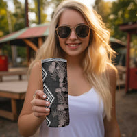 Aotearoa Tukutuku Motif Skinny Tumbler Pohutukawa and Fern Leaves Grayscale Color LT03 - Polynesian Pride