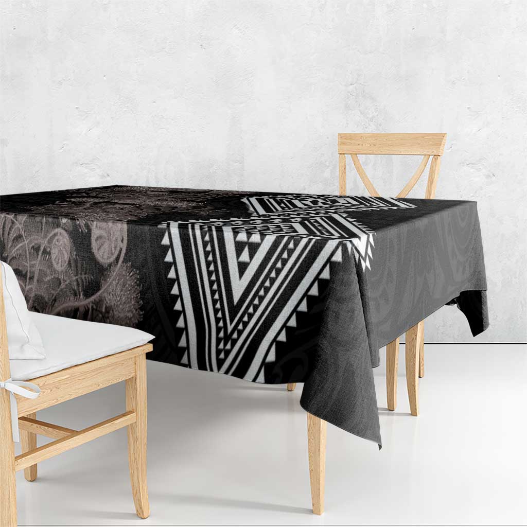 Aotearoa Tukutuku Motif Tablecloth Pohutukawa and Fern Leaves Grayscale Color LT03 - Polynesian Pride